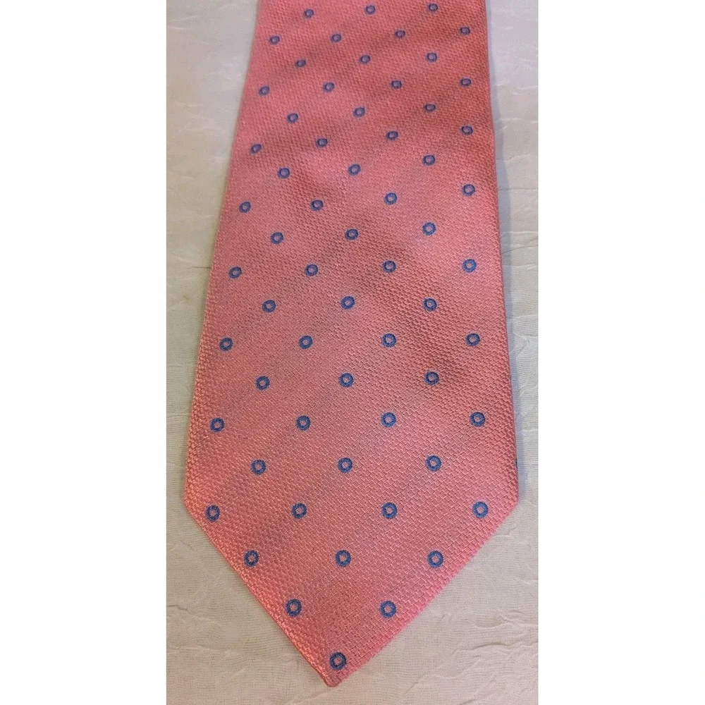 Thomas Pink Tie Silk Neck Polka Dots Blue Circles Textured Mens Necktie Morocco